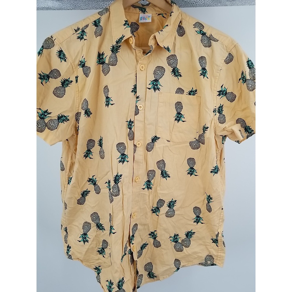 Urban Heritage Festival Mens Pineapple Short Sleeve Button Up Shirt Large Yellow